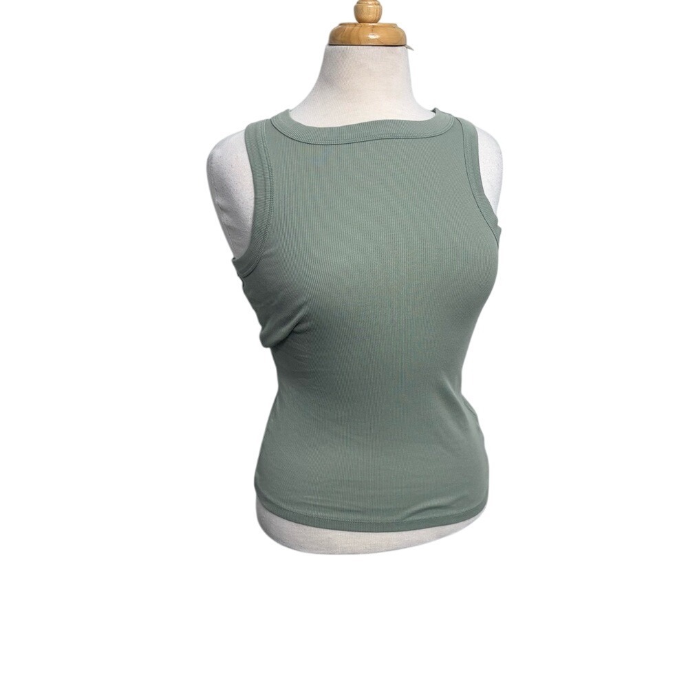Madewell Sage‎ Green Ribbed Tank Top Supima Cotton High Neck Size Extra Small